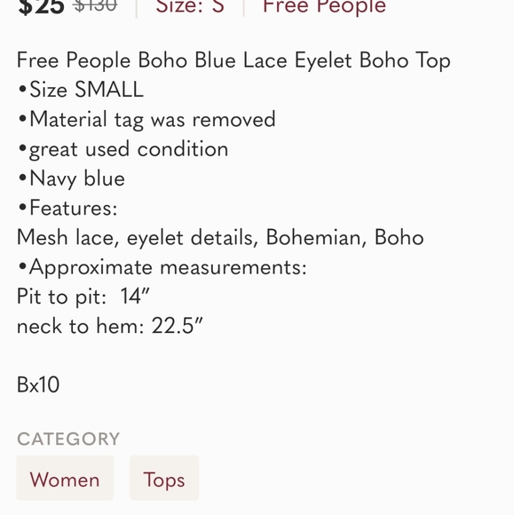 Free People Boho Blue Lace Eyelet Boho Top SMALL - Picture 7 of 7